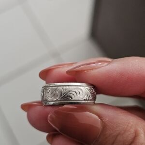 Engraved Platinum Woman's Scroll Ring